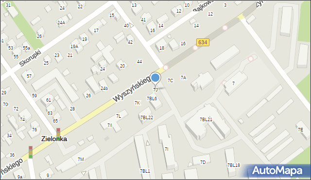 Zielonka, Wyszyńskiego Stefana, ks. prym. kard., 7J, mapa Zielonka