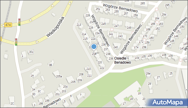 Gdynia, Wzgórze Bernadowo, 218, mapa Gdyni