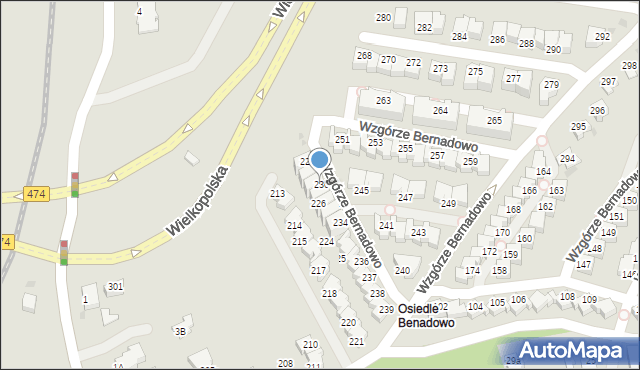 Gdynia, Wzgórze Bernadowo, 230, mapa Gdyni