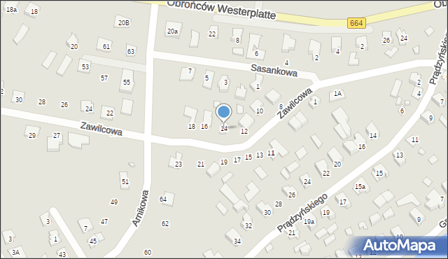 Augustów, Zawilcowa, 14, mapa Augustów