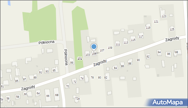 Baranów, Zagrody, 105, mapa Baranów