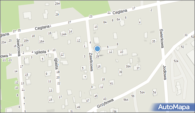 Biała Podlaska, Zawilcowa, 14, mapa Białej Podlaskiej