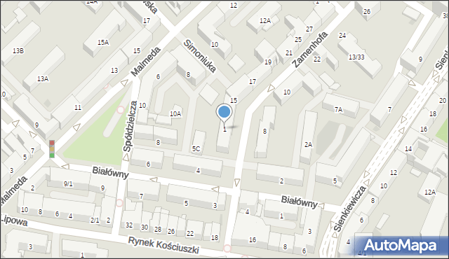 Białystok, Zamenhofa Ludwika, dr., 1, mapa Białegostoku