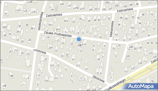 Białystok, Zaułek Podhalański, 10B, mapa Białegostoku