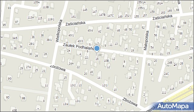 Białystok, Zaułek Podhalański, 16A, mapa Białegostoku