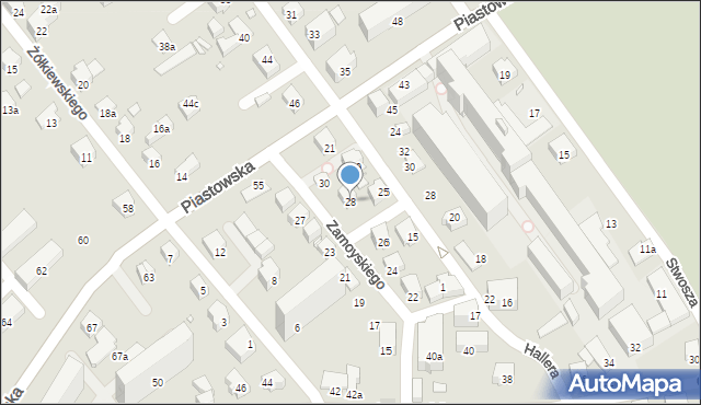 Bielsko-Biała, Zamoyskiego Jana, hetm., 28, mapa Bielsko-Białej
