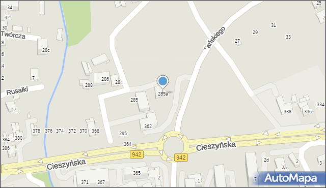 Bielsko-Biała, Zapłocie Duże, 285a, mapa Bielsko-Białej