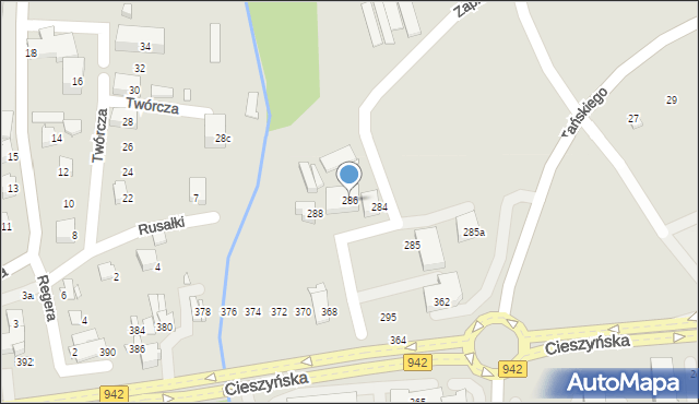 Bielsko-Biała, Zapłocie Duże, 286, mapa Bielsko-Białej