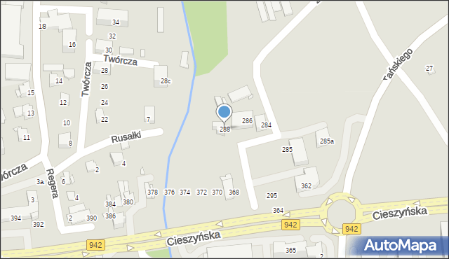 Bielsko-Biała, Zapłocie Duże, 288, mapa Bielsko-Białej