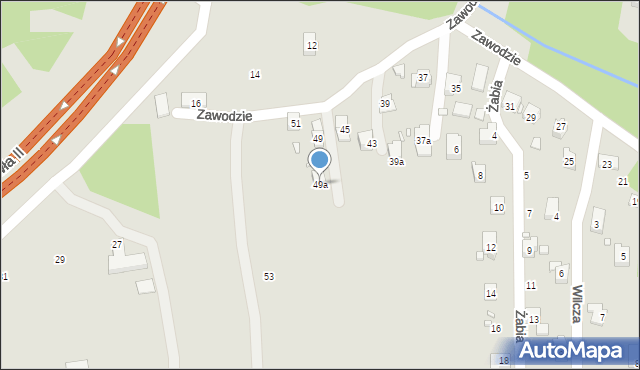 Bielsko-Biała, Zawodzie, 49a, mapa Bielsko-Białej