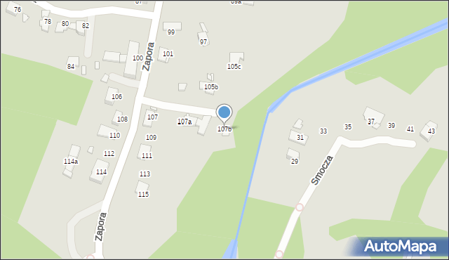 Bielsko-Biała, Zapora, 107b, mapa Bielsko-Białej