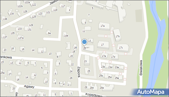 Bielsko-Biała, Zapora, 15, mapa Bielsko-Białej