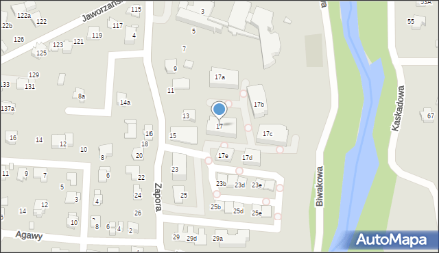 Bielsko-Biała, Zapora, 17, mapa Bielsko-Białej
