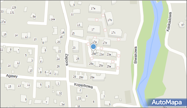 Bielsko-Biała, Zapora, 23b, mapa Bielsko-Białej
