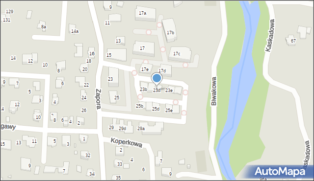 Bielsko-Biała, Zapora, 23d, mapa Bielsko-Białej
