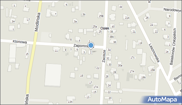Błonie, Zapomniana, 1, mapa Błonie
