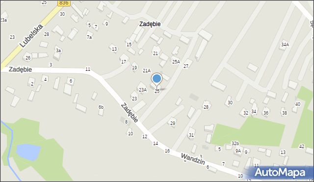 Bychawa, Zadębie, 25, mapa Bychawa