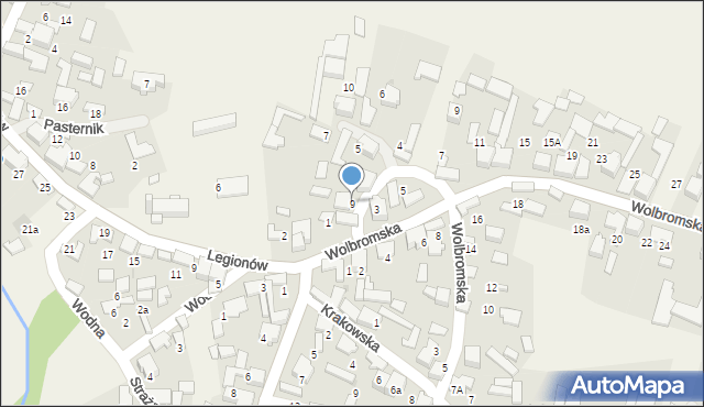 Bydlin, Zaułek Wolbromski, 9, mapa Bydlin