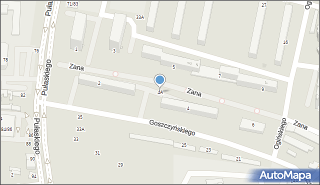 Częstochowa, Zana Tomasza, 4A, mapa Częstochowy