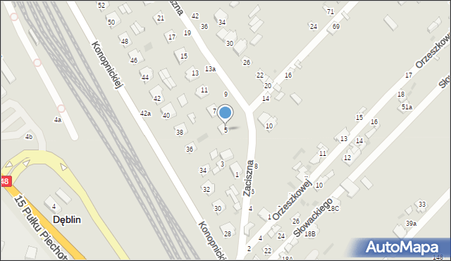 Dęblin, Zaciszna, 5, mapa Dęblin