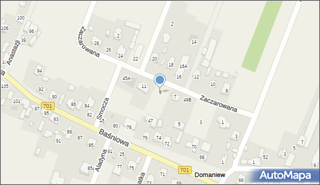 Domaniew, Zaczarowana, 9, mapa Domaniew