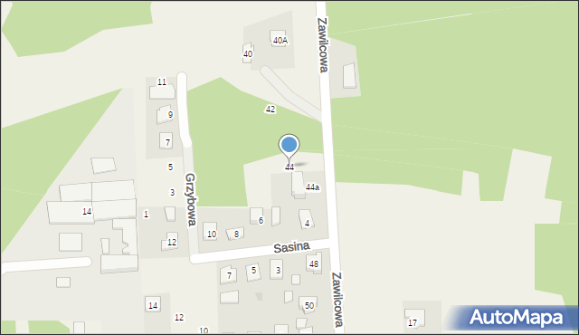 Dzięcioły, Zawilcowa, 44, mapa Dzięcioły