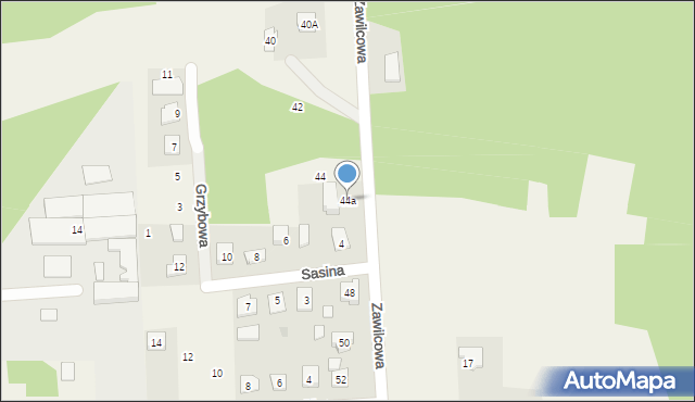 Dzięcioły, Zawilcowa, 44a, mapa Dzięcioły