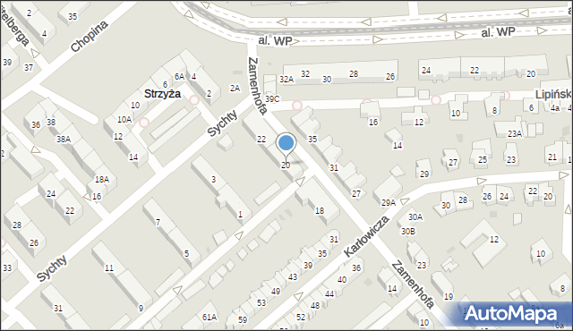 Gdańsk, Zamenhofa Ludwika, dr., 20, mapa Gdańska