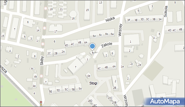 Gdańsk, Zakole, 5, mapa Gdańska