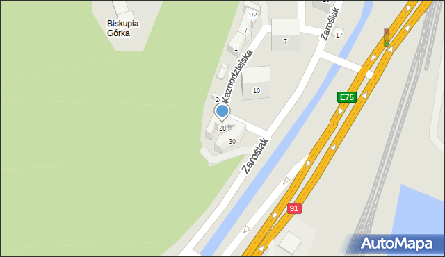 Gdańsk, Zaroślak, 28, mapa Gdańska