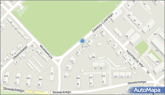 Gliwice, Zawiszy Czarnego, 17, mapa Gliwic
