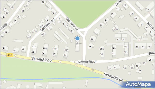 Gliwice, Zawiszy Czarnego, 22, mapa Gliwic