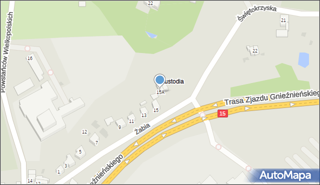 Gniezno, Żabia, 15A, mapa Gniezna