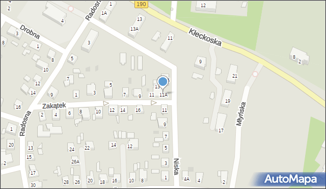 Gniezno, Zakątek, 11A, mapa Gniezna