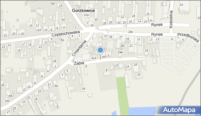 Gorzkowice, Żabia, 1, mapa Gorzkowice