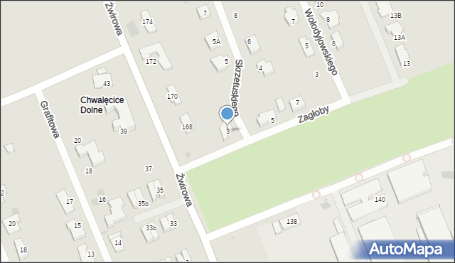 Gorzów Wielkopolski, Zagłoby Jana Onufrego, 3, mapa Gorzów Wielkopolski