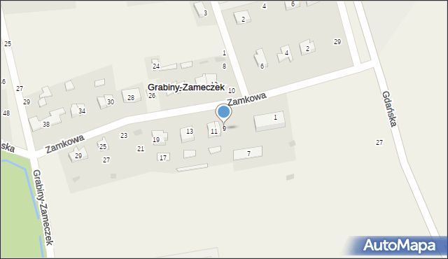 Grabiny-Zameczek, Zamkowa, 9, mapa Grabiny-Zameczek