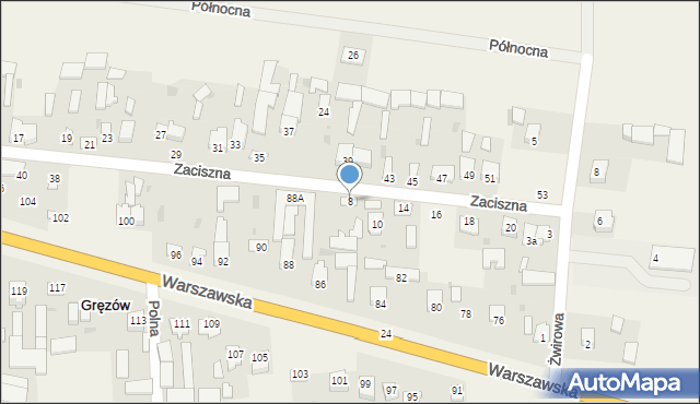 Gręzów, Zaciszna, 8, mapa Gręzów