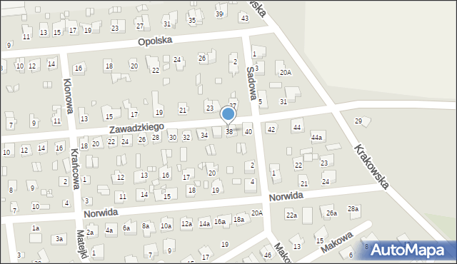 Grodków, Zawadzkiego-Zośki Tadeusza, 38, mapa Grodków