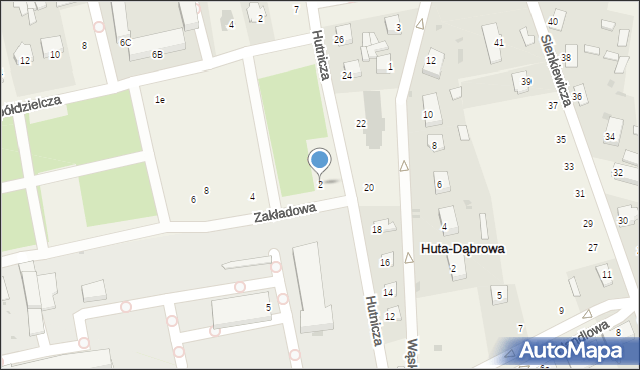 Huta-Dąbrowa, Zakładowa, 2, mapa Huta-Dąbrowa