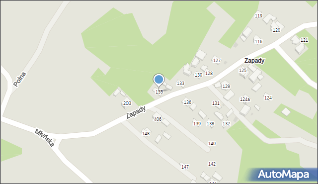 Jawornik Polski, Zapady, 135, mapa Jawornik Polski