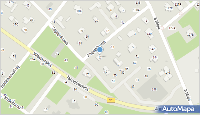 Józefów, Zagajnikowa, 11, mapa Józefów