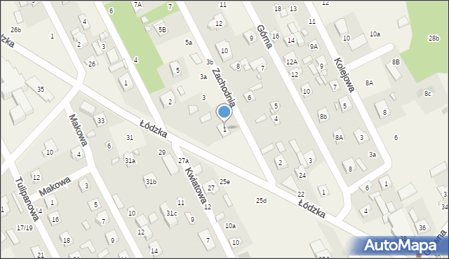 Justynów, Zachodnia, 1, mapa Justynów