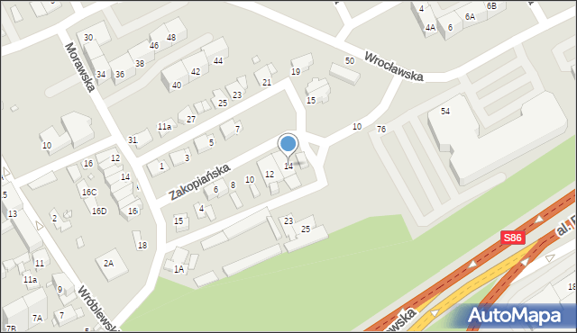 Katowice, Zakopiańska, 14, mapa Katowic