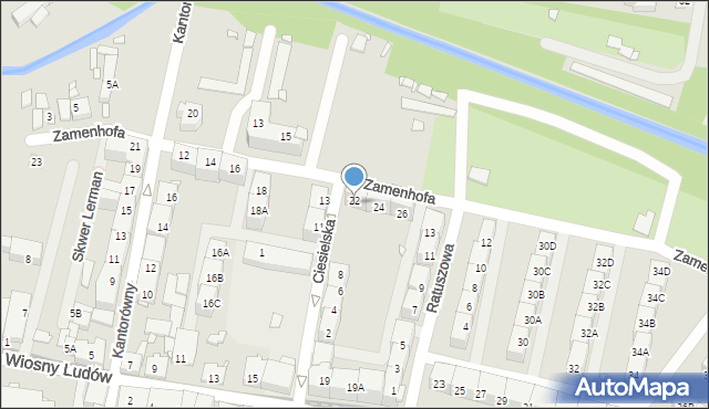 Katowice, Zamenhofa Ludwika, dr., 22, mapa Katowic