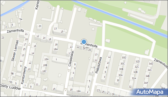 Katowice, Zamenhofa Ludwika, dr., 24, mapa Katowic