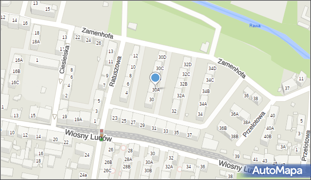Katowice, Zamenhofa Ludwika, dr., 30A, mapa Katowic