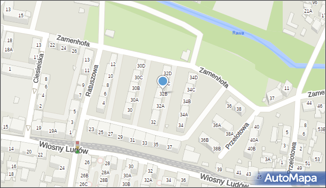 Katowice, Zamenhofa Ludwika, dr., 32B, mapa Katowic