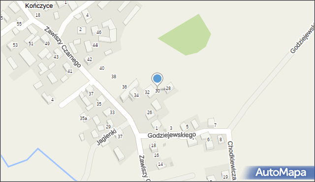 Kończyce, Zawiszy Czarnego, 30, mapa Kończyce