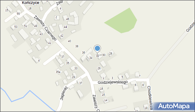 Kończyce, Zawiszy Czarnego, 32, mapa Kończyce